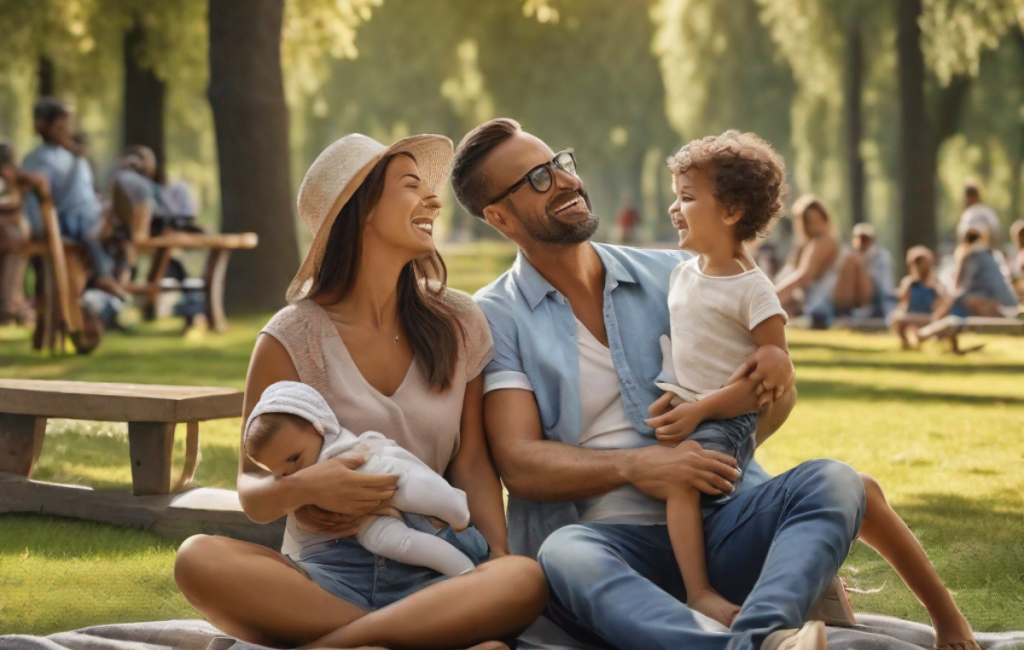 Une famille heureuse profite d'une journée de détente et de divertissement au parc des Naudières lors d'une journée solidaire
