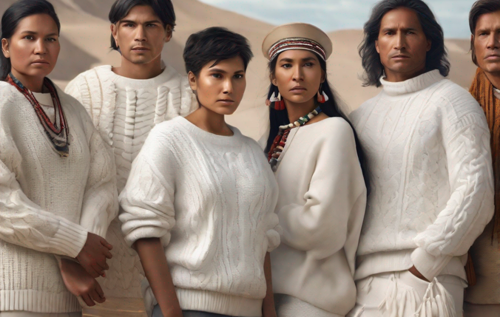 Autochtones en blouse blanche face à des barrières symbolisant la discrimination