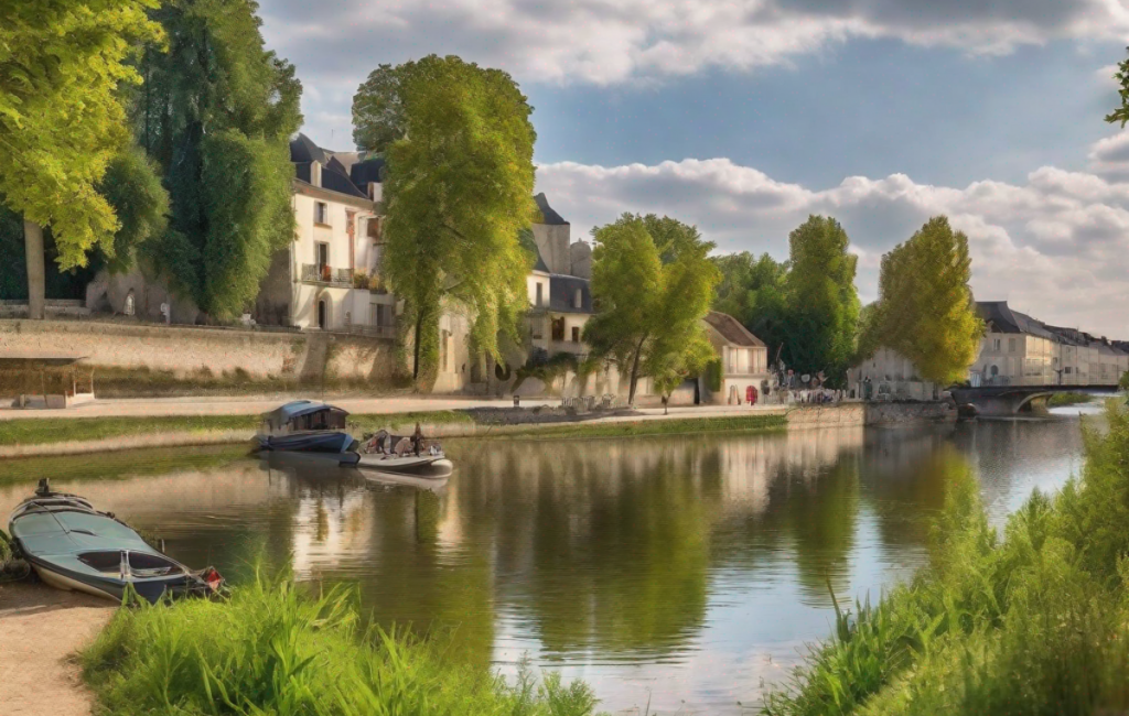 Vue panoramique de Sucé-sur-Erdre avec des touristes respectant l'environnement