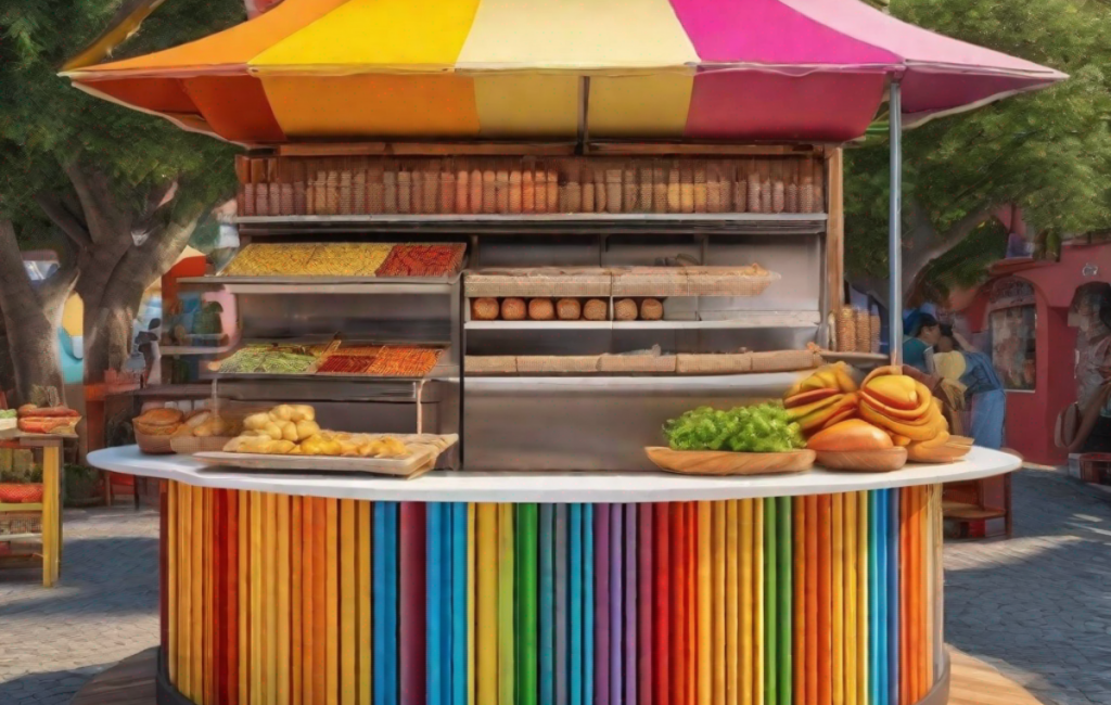 Stand coloré de nourriture au Village international de la gastronomie