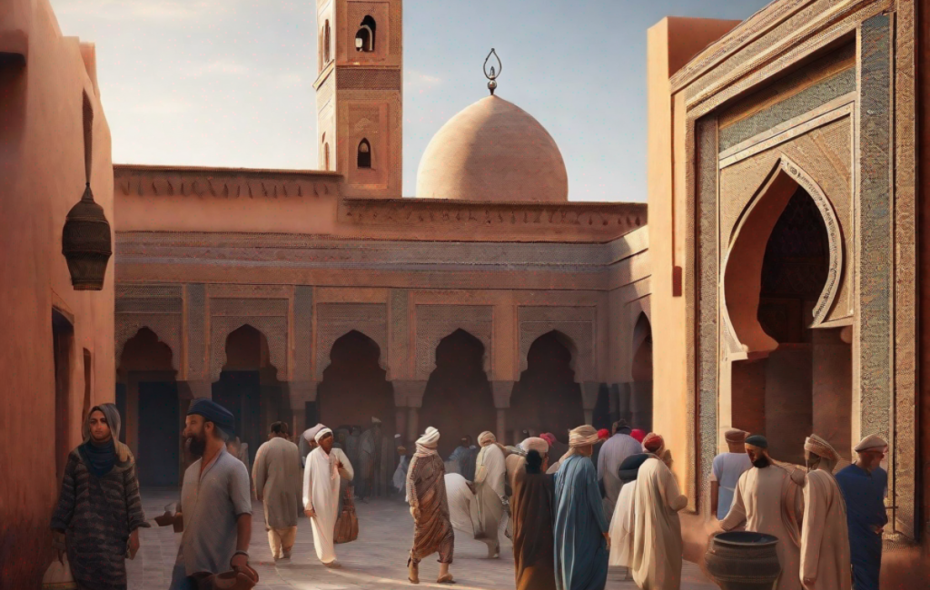 Renaissance de Marrakech avec touristes aidant après séisme