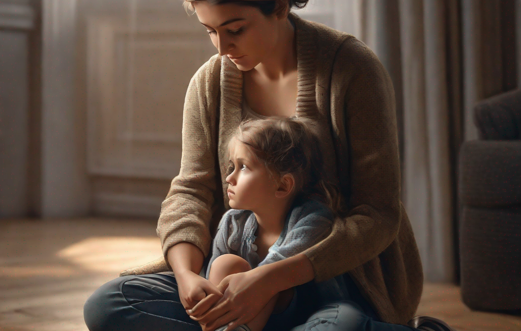 Enfant consolé par un adulte lors d'une crise