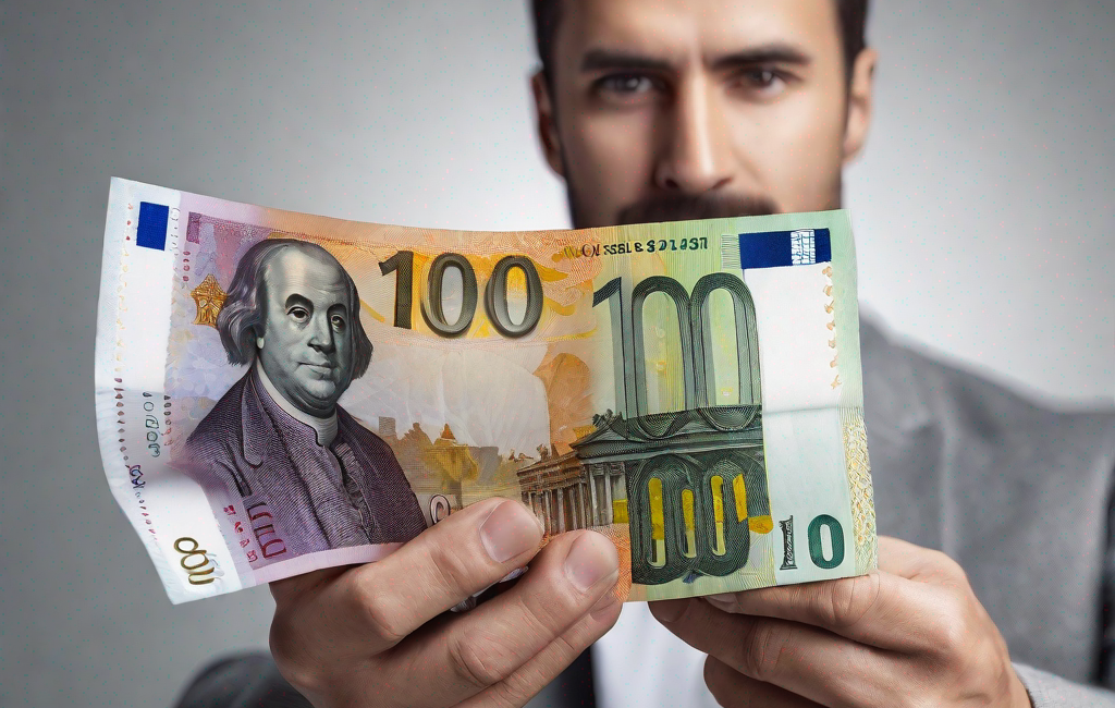 Homme souriant tenant un billet de 1000 euros