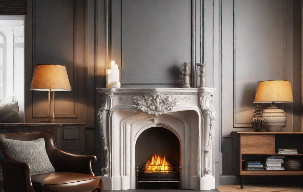 Cheminée factice décorative dans un salon cosy