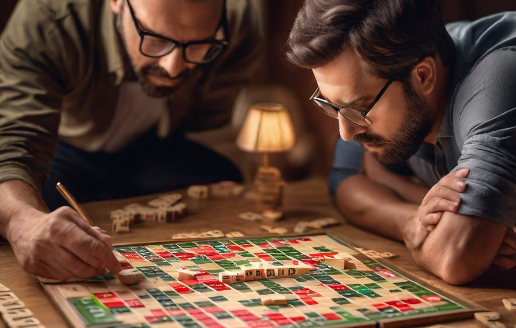 Joueur de Scrabble réfléchit