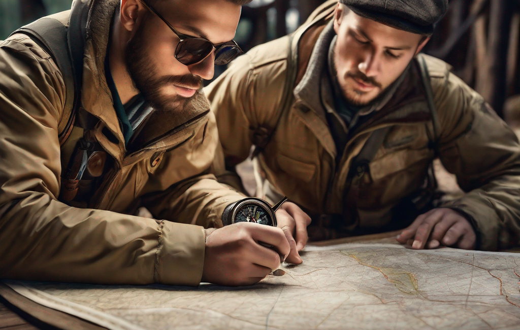 Explorateur avec carte et boussole