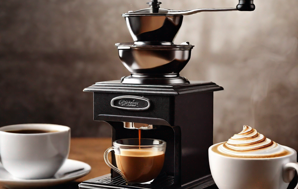 Grains de café et moulin