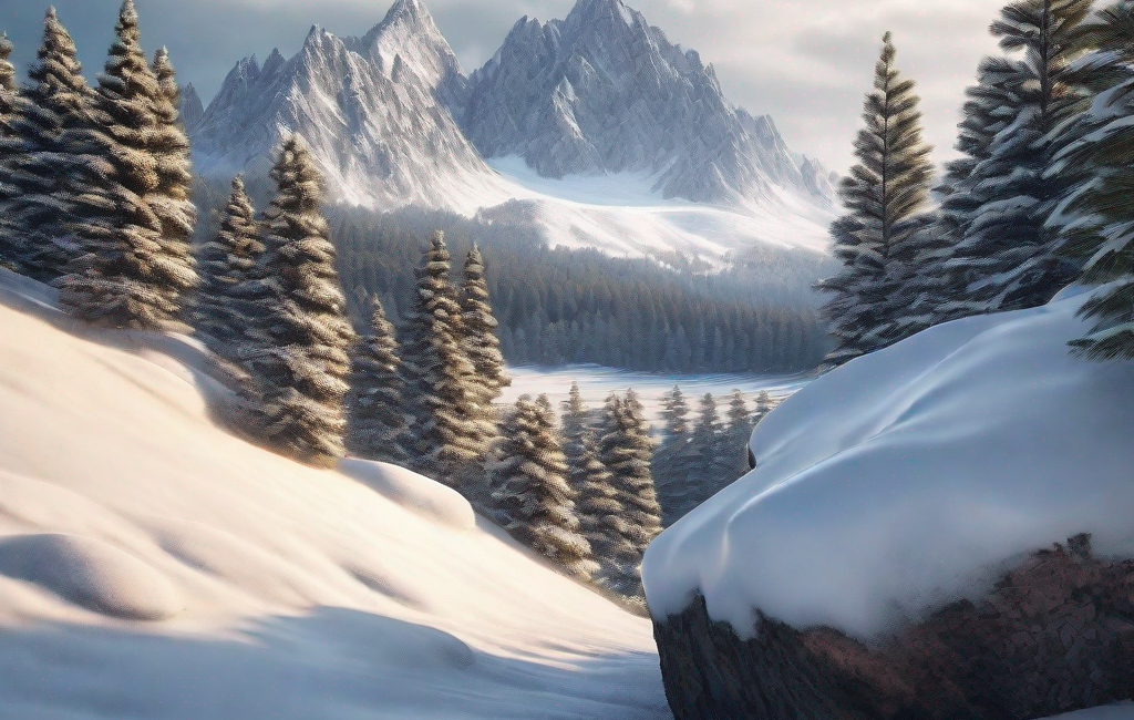 Paysage enneigé avec montagnes et sapins