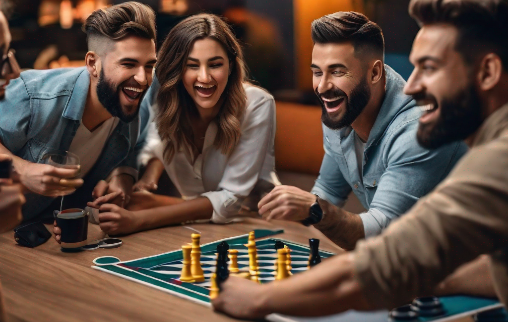 Un groupe d'amis s'amusant autour d'un jeu de société moderne