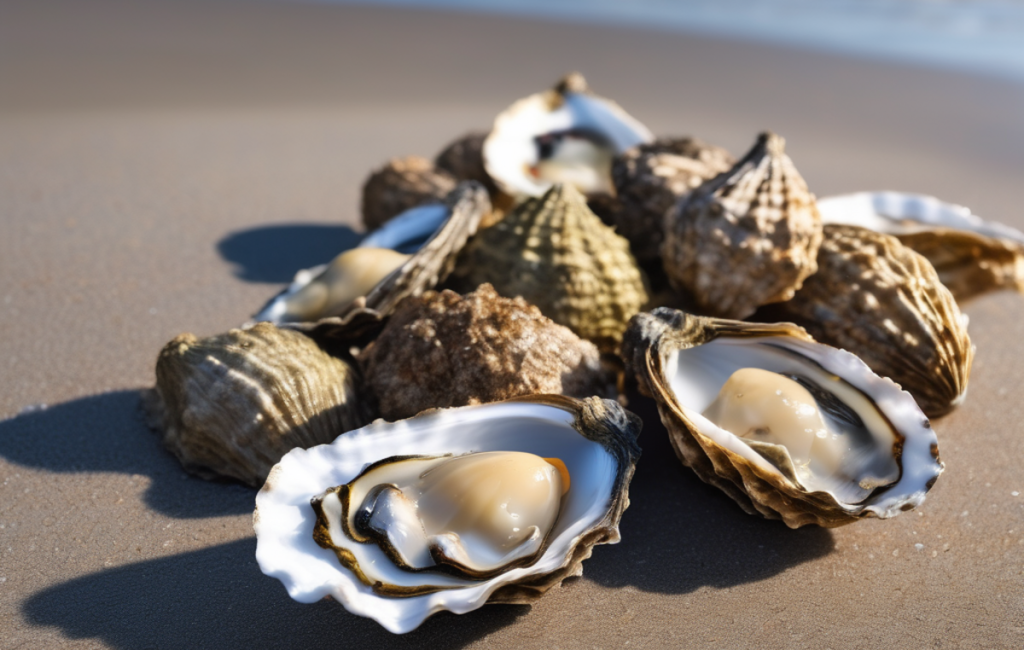 Huîtres mortes sur plage