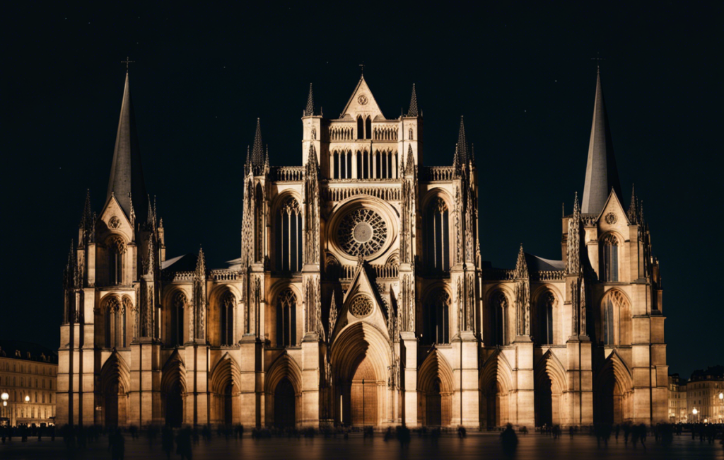 Cathédrale de Bordeaux illuminée de nuit