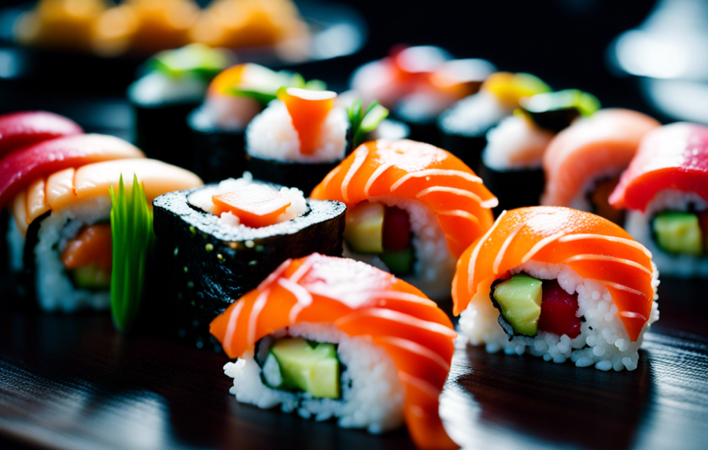 Assortiment de sushis colorés sur une table élégante