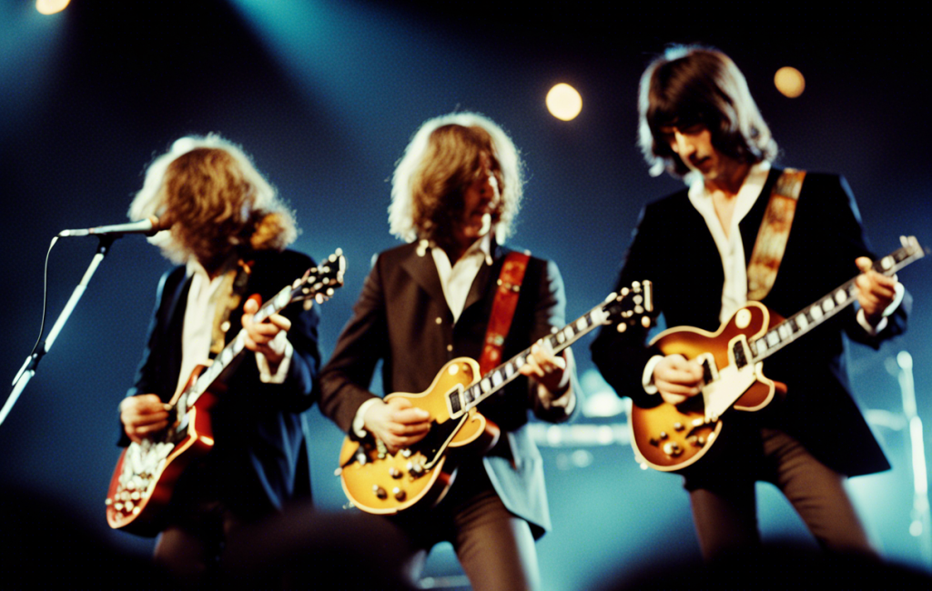 Groupe Led Zeppelin et Beatles jouant sur scène