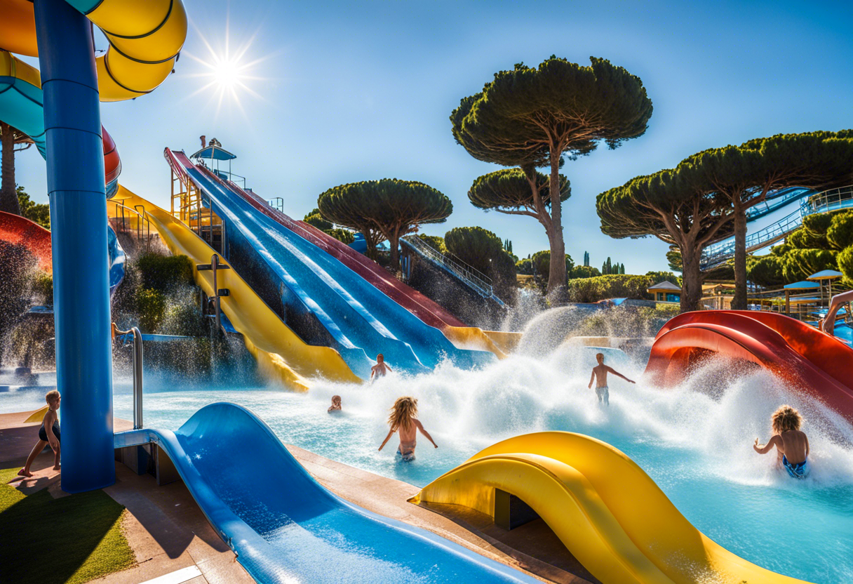 parc aquatique avec toboggans
enfants jouant dans piscine à vagues
