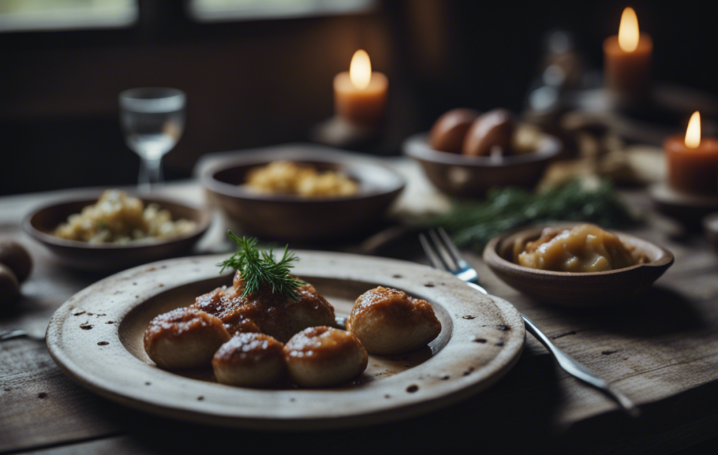 Plats estoniens traditionnels servis sur une table rustique