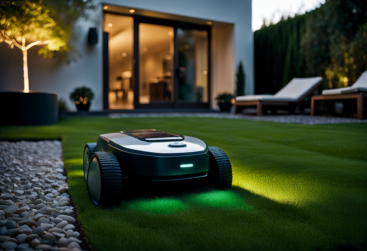 Robot de jardinage Ecoflow en fonctionnement
Appareil Ecoflow entretenant la pelouse