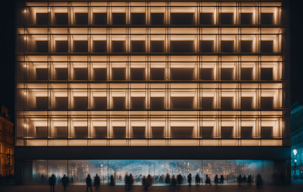 Vue nocturne de la façade illuminée de Seconde Culture