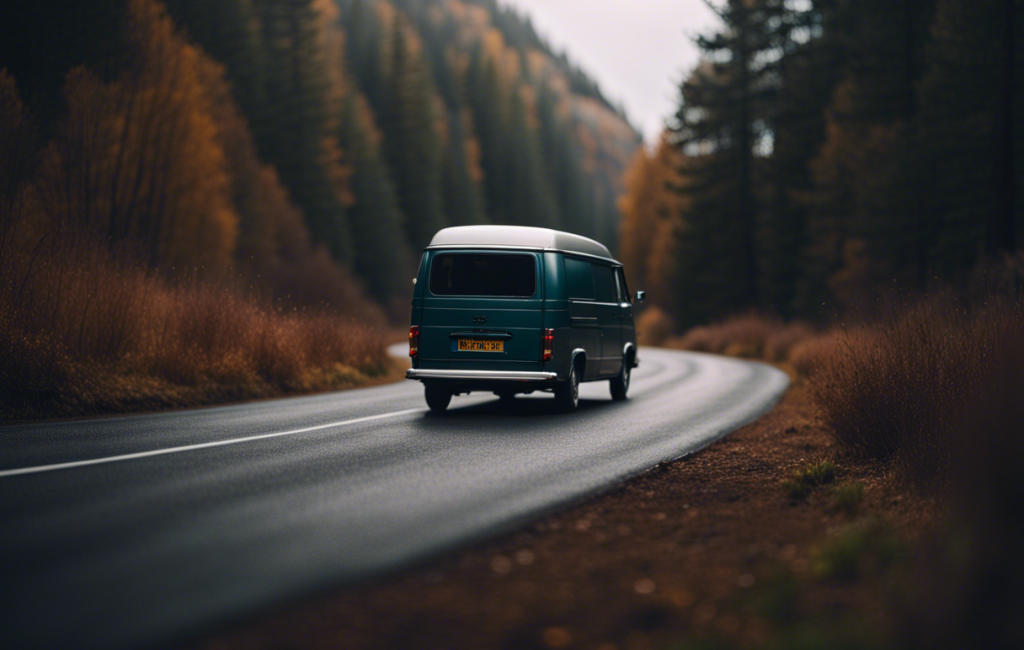 Un van stationné sur une route sinueuse en pleine nature