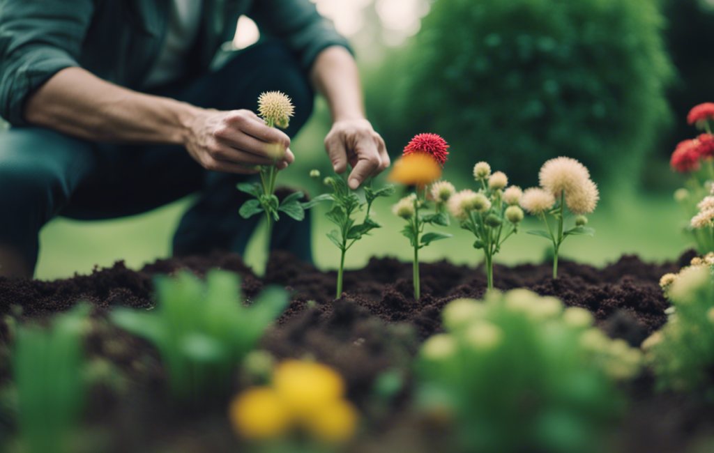 Des personnes plantent des fleurs dans un jardin verdoyant