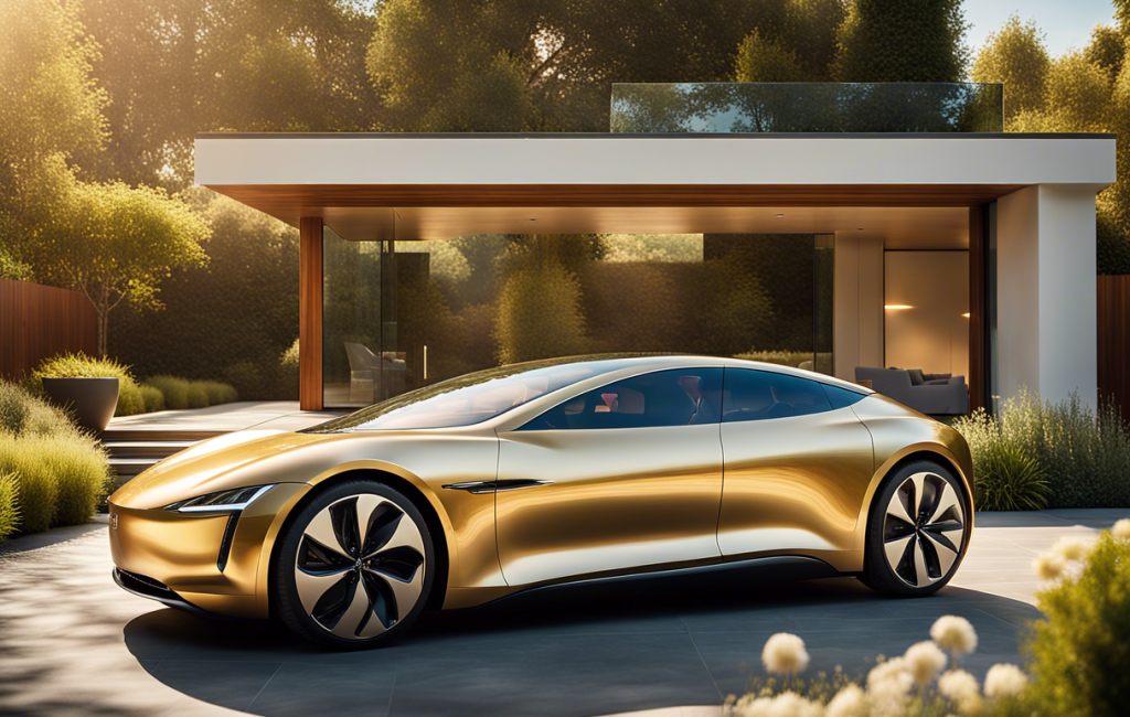 Voiture écologique en recharge devant un magasin