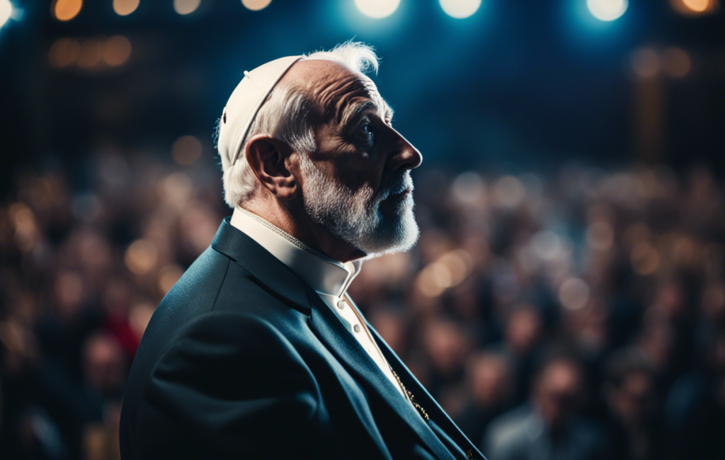 Portrait de Popeck sur scène, captivant le public