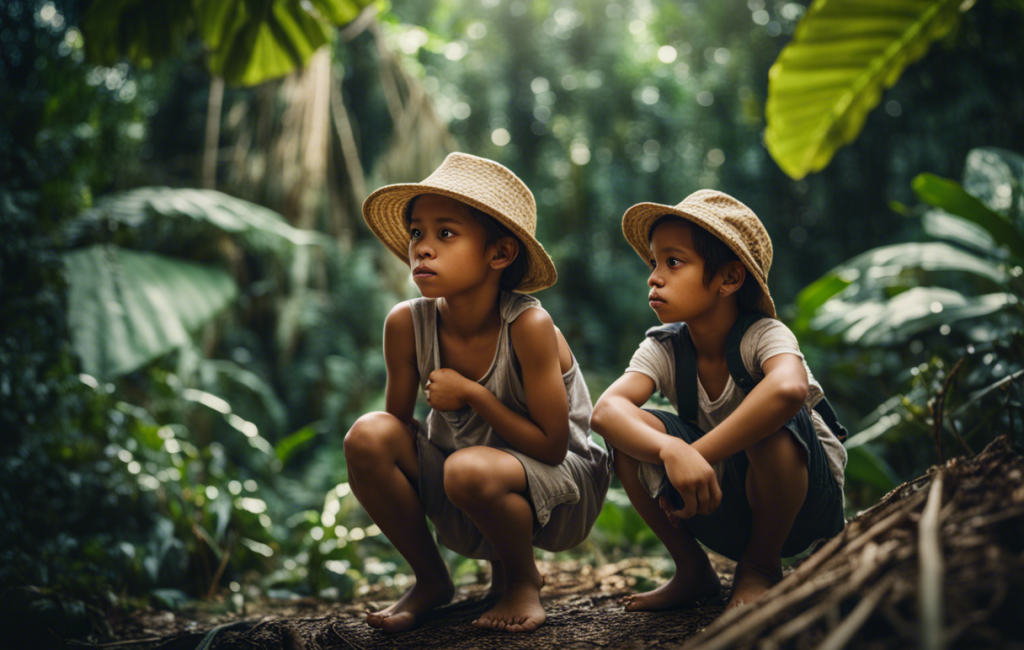 Enfants explorant la jungle amazonienne, émerveillés