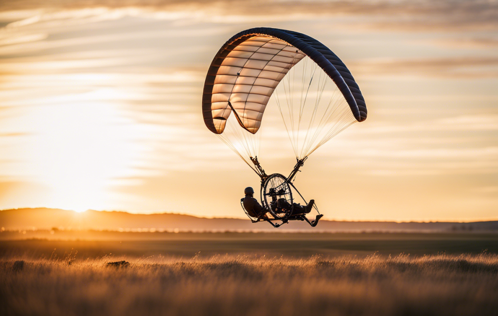 Vol en paramoteur sur fond de ciel bleu