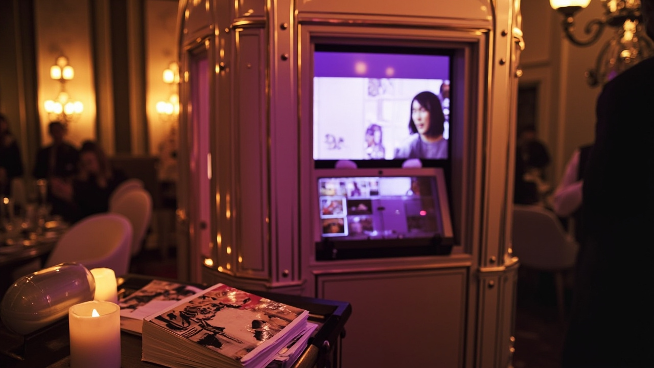 Cabine photo à Paris avec tarifs affichés  
Photobooth parisien avec options de prix claires