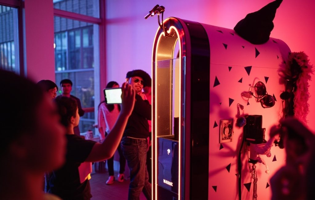 Borne selfie avec prix affiché en avant-plan