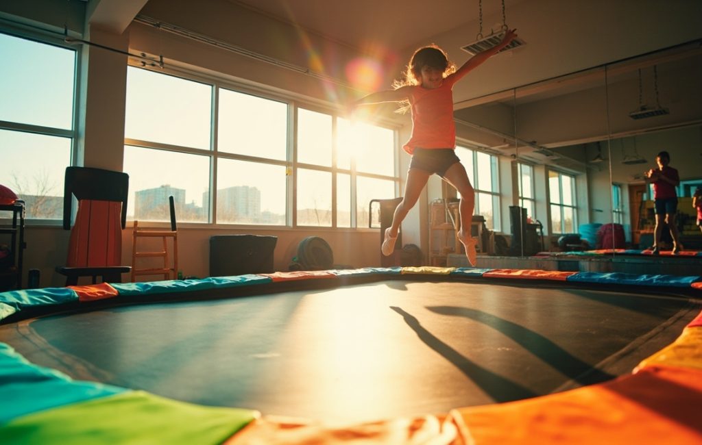 trampoline de fitness en utilisation dans un parc