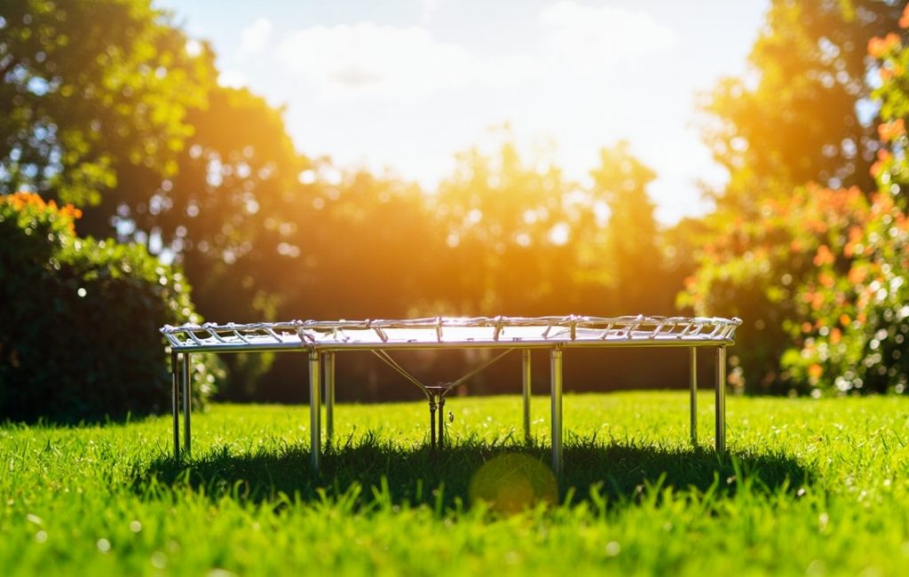 trampoline dans un jardin prt pour tre deplace