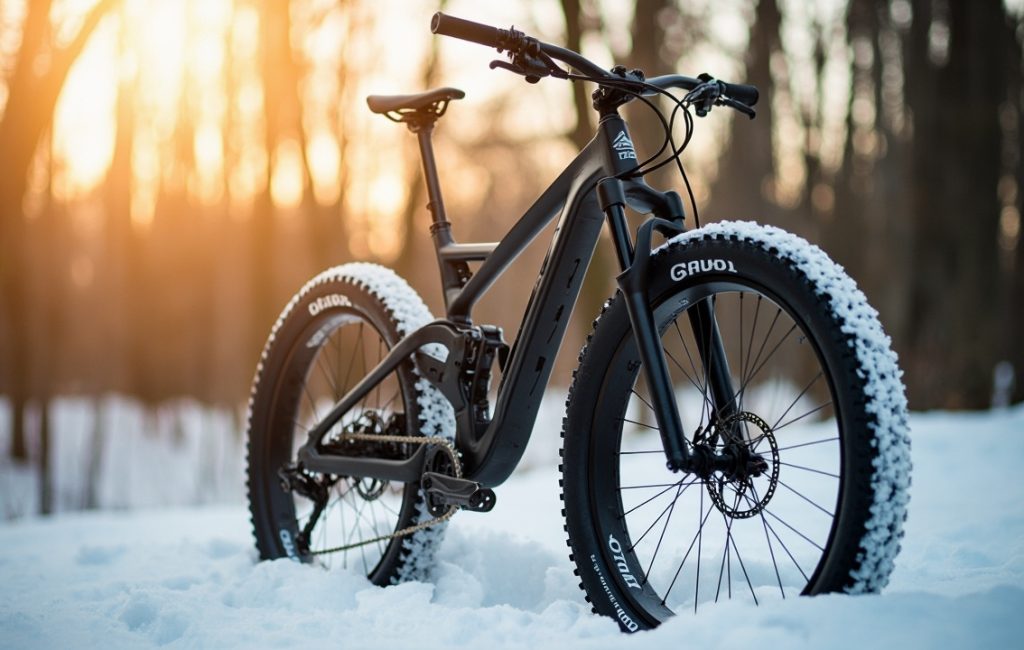 fatbike sur un sentier enneig avec cycliste